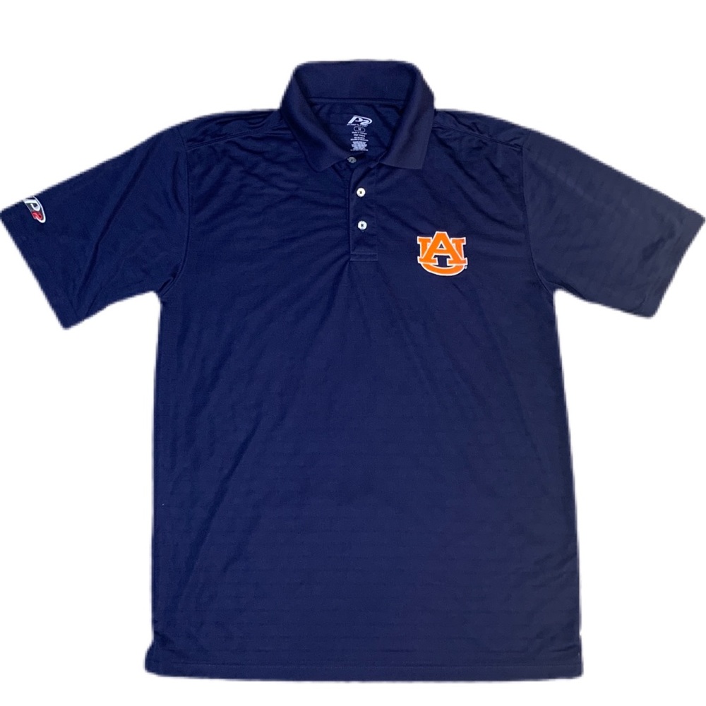 Auburn Tigers P2 Pro Player Men's Navy Striped AU Logo Embroidered Polo Size M